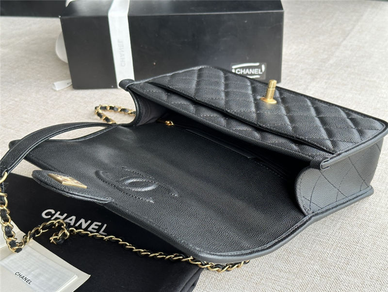 Chanel FLAP BAG WITH TOP HANDLE Grained Calfskin & Gold-Tone Metal AS3653 Black A