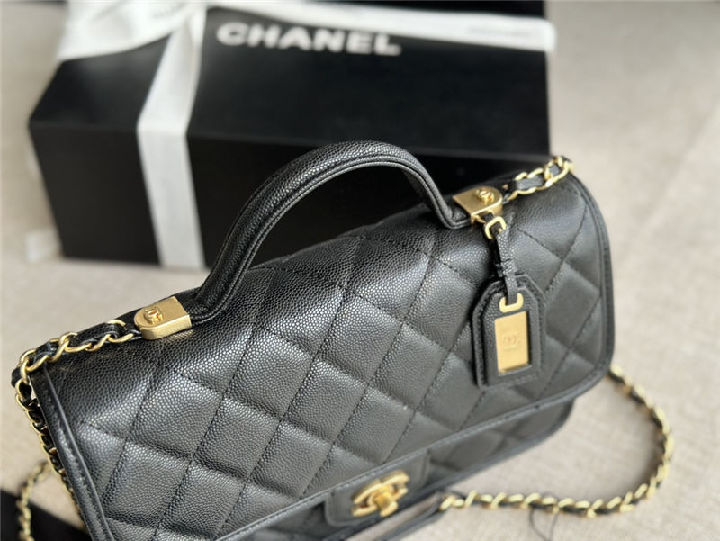 Chanel FLAP BAG WITH TOP HANDLE Grained Calfskin & Gold-Tone Metal AS3653 Black A