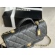 Chanel FLAP BAG WITH TOP HANDLE Grained Calfskin & Gold-Tone Metal AS3653 Black A