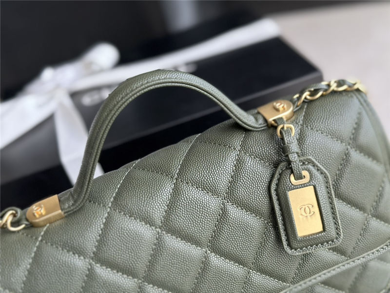 Chanel FLAP BAG WITH TOP HANDLE Grained Calfskin & Gold-Tone Metal AS3653 Green A