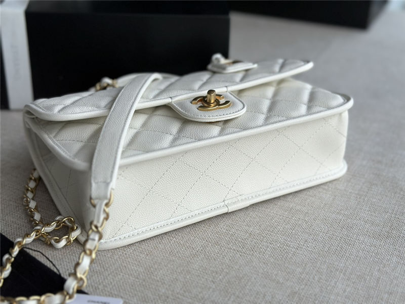 Chanel FLAP BAG WITH TOP HANDLE Grained Calfskin & Gold-Tone Metal AS3653 White A