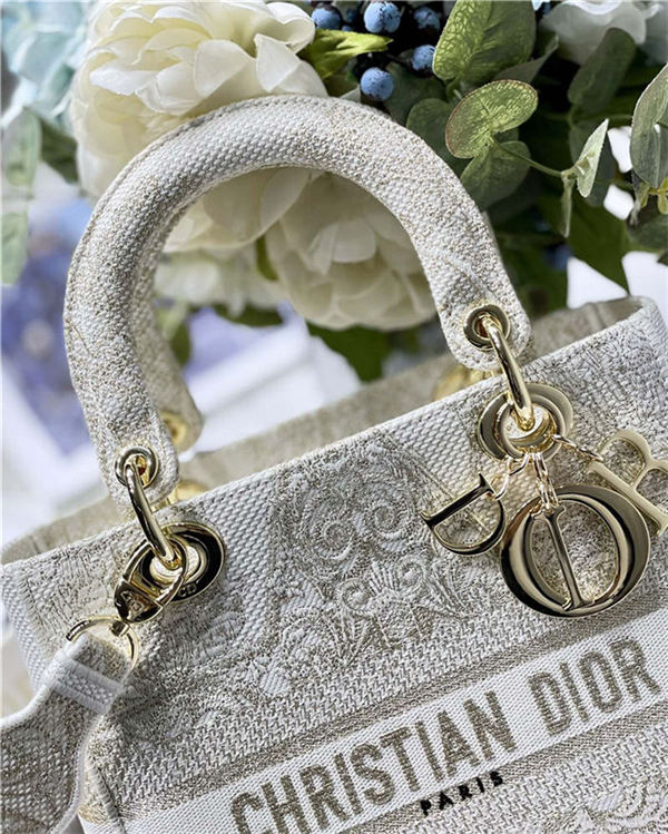 MEDIUM LADY D-LITE BAG Dior Around the World Stella Embroidery Gold-Tone High