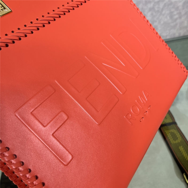 MEDIUM Fendi SUNSHINE Leather Shopper with Decorative Stitching Orange-Red High