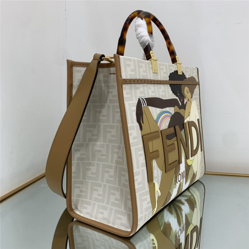 MEDIUM Fendi SUNSHINE FF glazed fabric shopper with inlay High