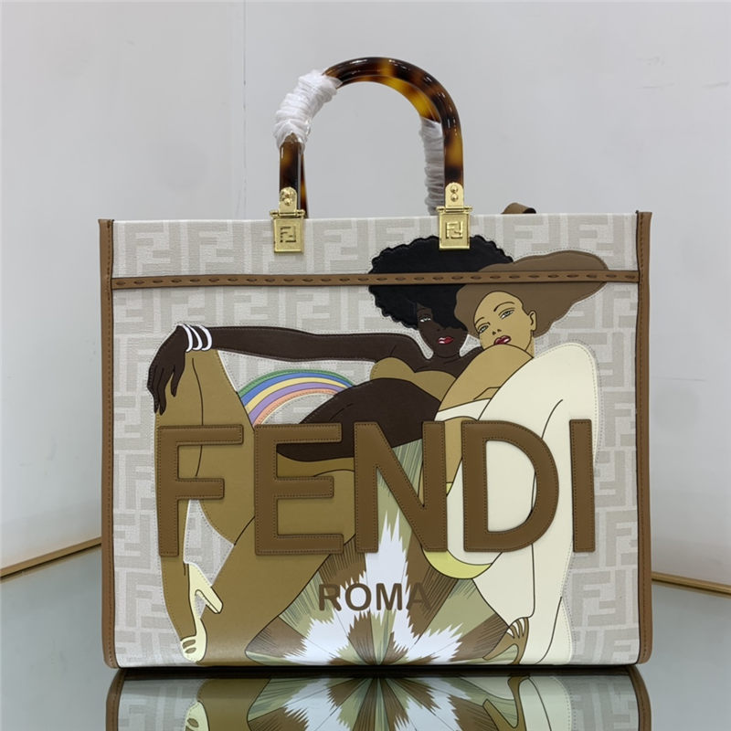 MEDIUM Fendi SUNSHINE FF glazed fabric shopper with inlay High