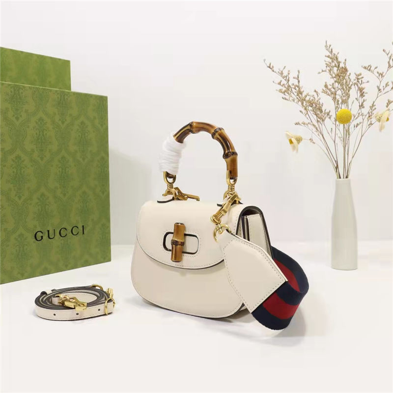 Gucci Bamboo 1947 mini top handle bag White Leather 686864 High