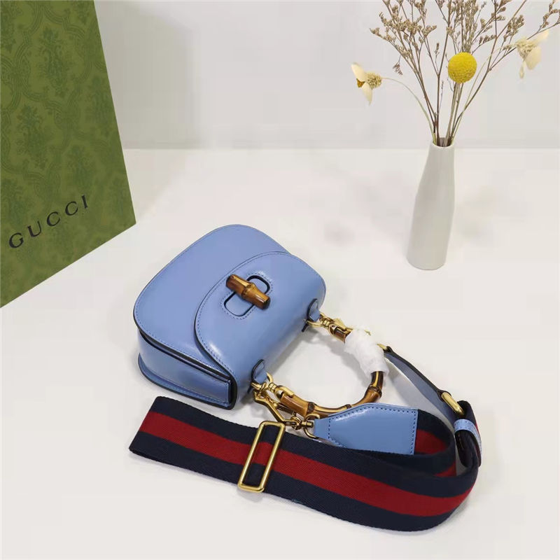 Gucci Bamboo 1947 mini top handle bag Blue Leather 686864 High