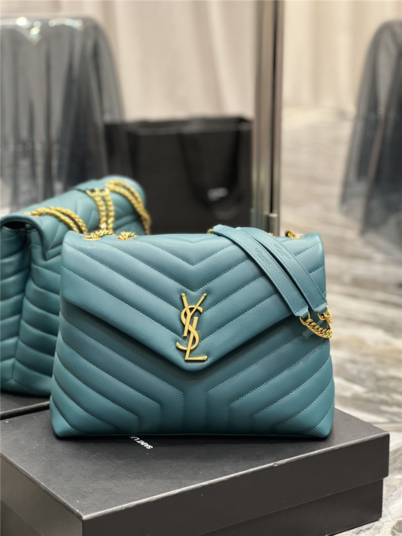 LOULOU MEDIUM IN MATELASSÉ “Y” LEATHER Gold-Tone SEA TURQUOISE High