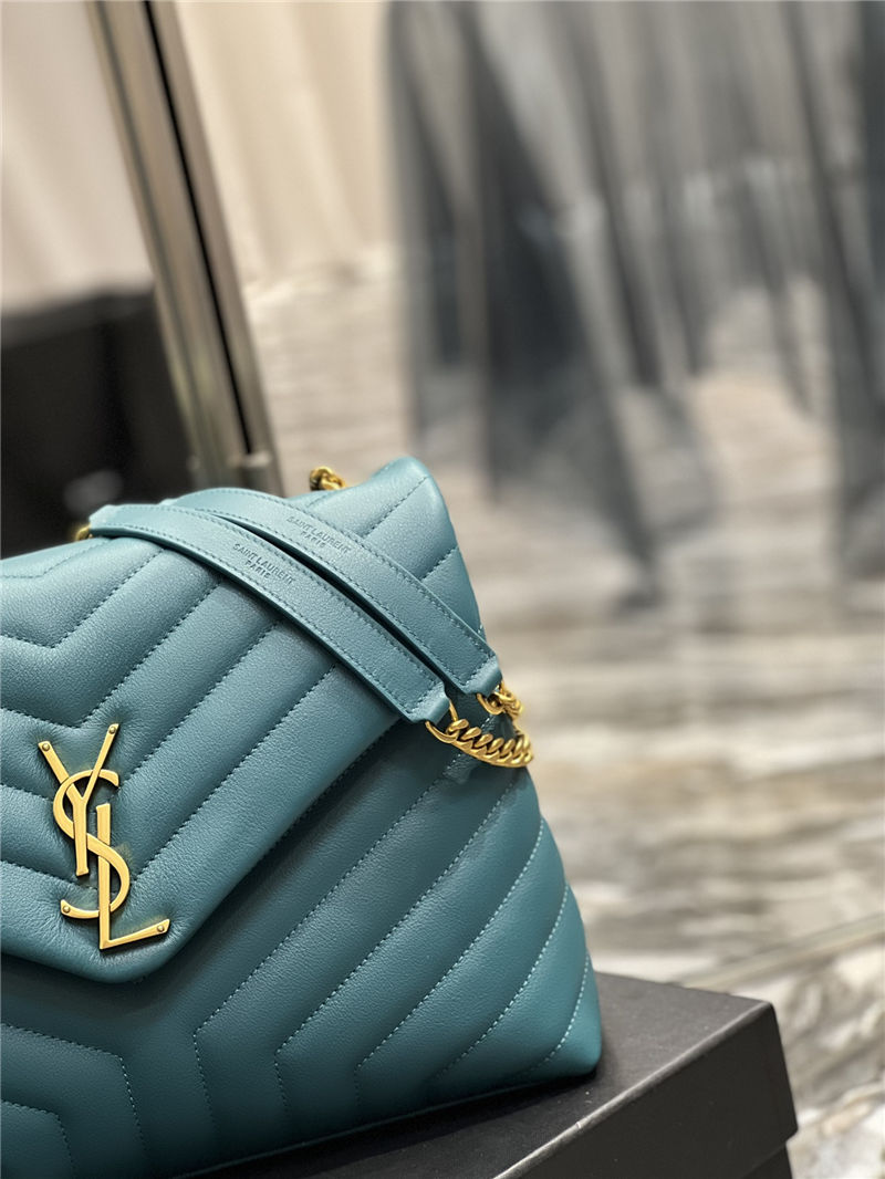 LOULOU MEDIUM IN MATELASSÉ “Y” LEATHER Gold-Tone SEA TURQUOISE High