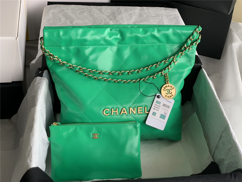 Chanel 22 SMALL HANDBAG Shiny Calfskin & Gold-Tone Metal AS3260 Green High