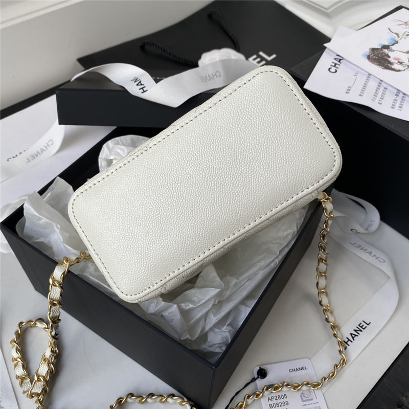 Chanel VANITY WITH CHAIN AP2805 Grained Calfskin & Gold-Tone Metal White A