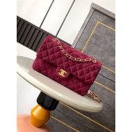 Medium CLASSIC HANDBAG Suede Gold Metal Burgundy A