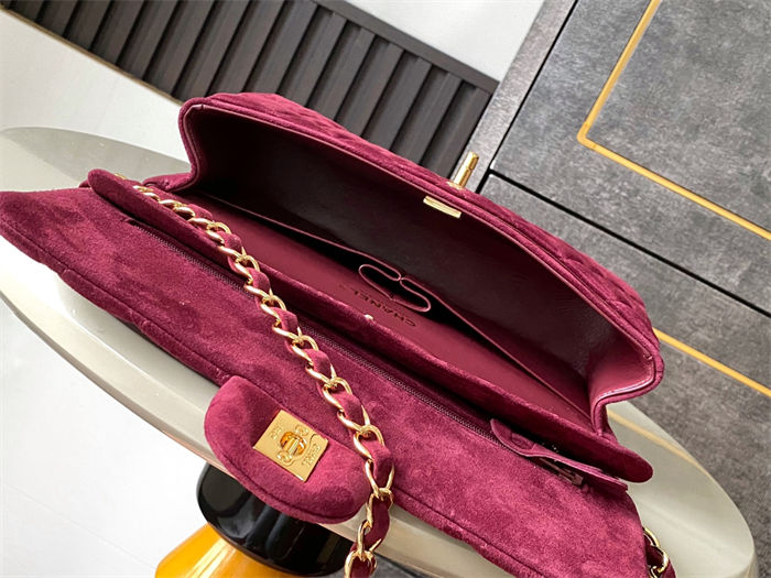 Medium CLASSIC HANDBAG Suede Gold Metal Burgundy A