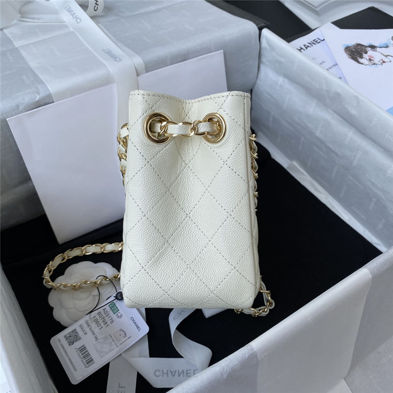 Chanel BUCKET BAG AS3176 Grained Calfskin Gold-Tone Metal White A