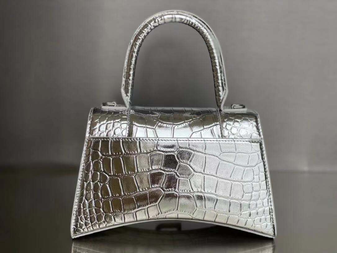 WOMEN'S HOURGLASS SMALL TOP HANDLE BAG Crocodile Silver High