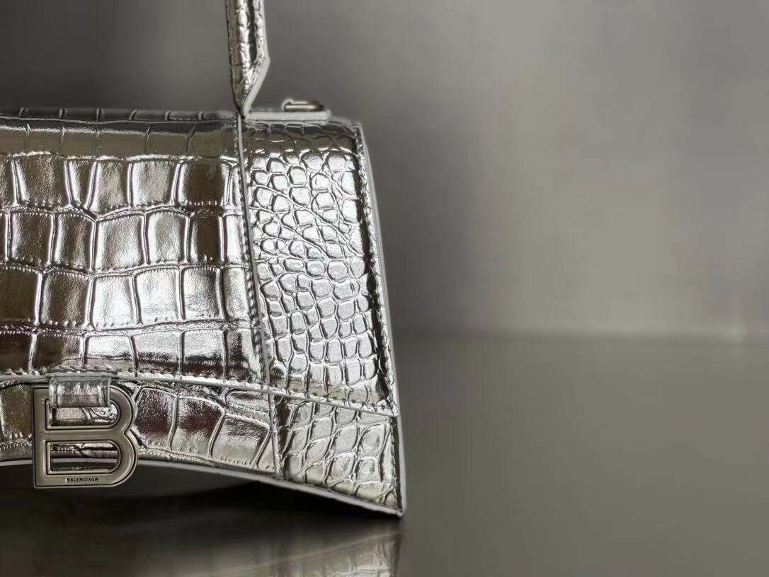 WOMEN'S HOURGLASS SMALL TOP HANDLE BAG Crocodile Silver High