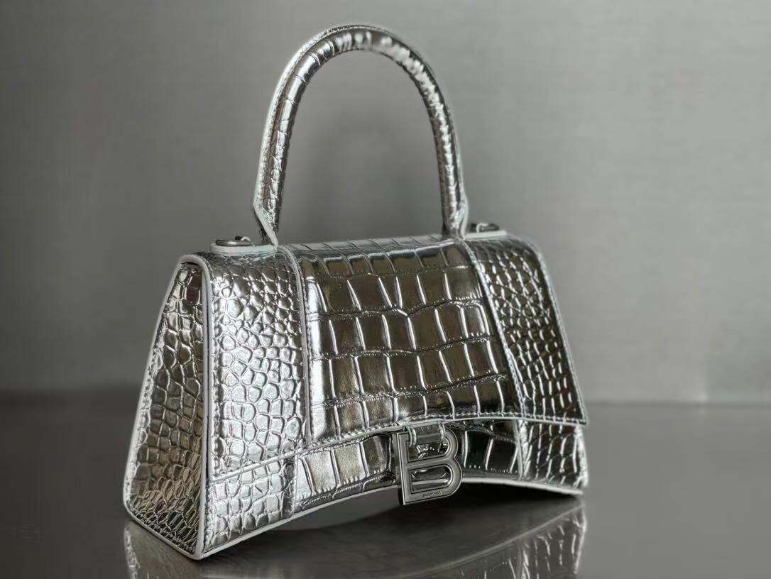 WOMEN'S HOURGLASS SMALL TOP HANDLE BAG Crocodile Silver High