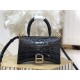 WOMEN'S HOURGLASS XS TOP HANDLE BAG Crocodile Black High