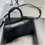 WOMEN'S HOURGLASS SMALL TOP HANDLE BAG Crocodile Black High