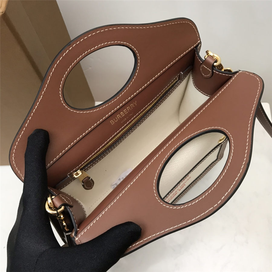 Mini Two-tone Canvas and Leather Pocket Bag Tan High