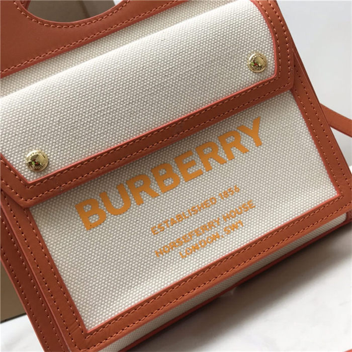 Mini Two-tone Canvas and Leather Pocket Bag Orange High