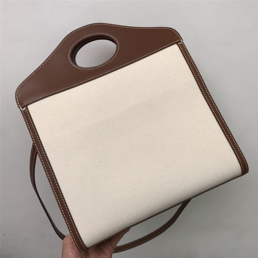 Small Logo Graphic Canvas and Leather Pocket Bag Tan High