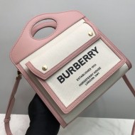 Mini Two-tone Canvas and Leather Pocket Bag Pink High