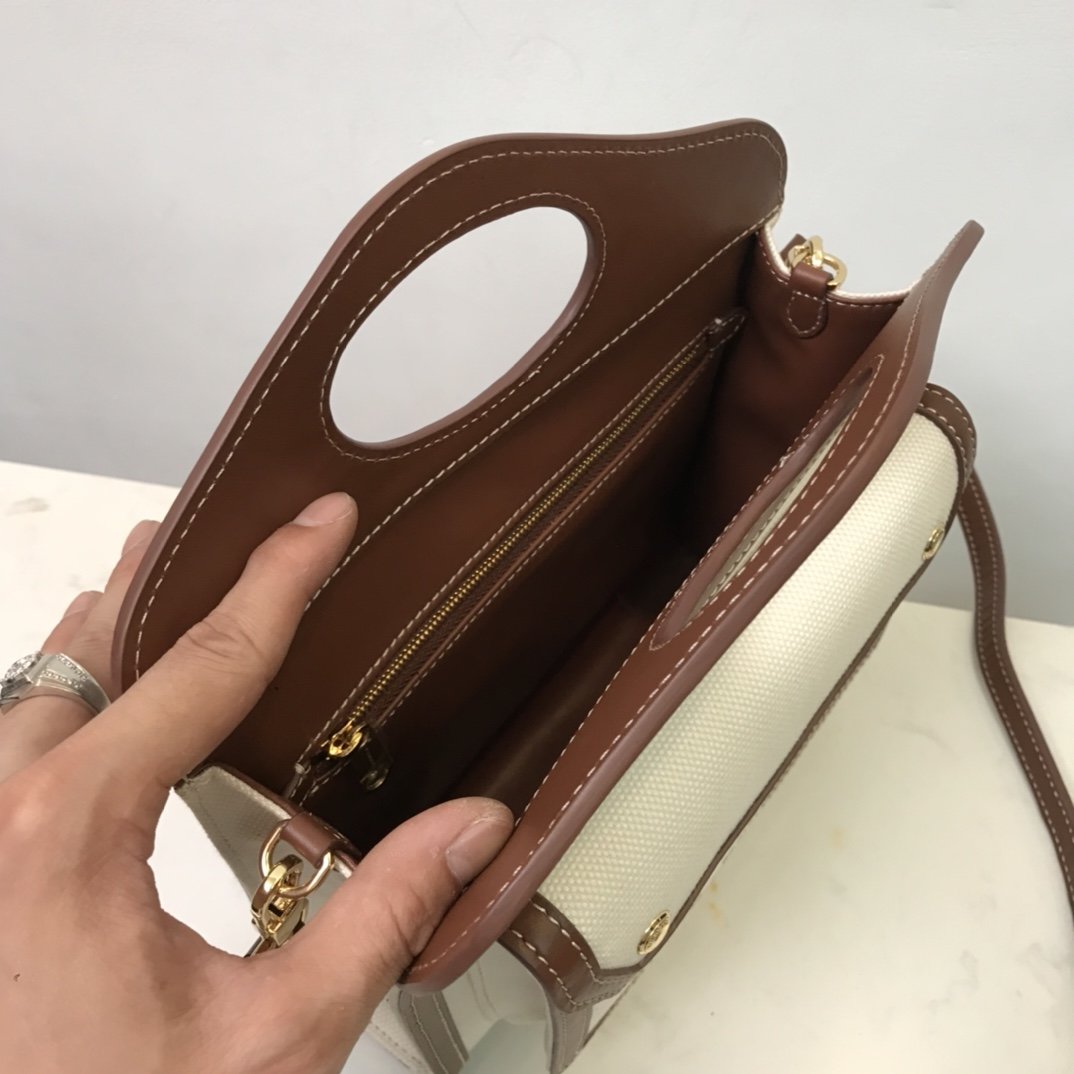 Mini Two-tone Canvas and Leather Pocket Bag Tan High