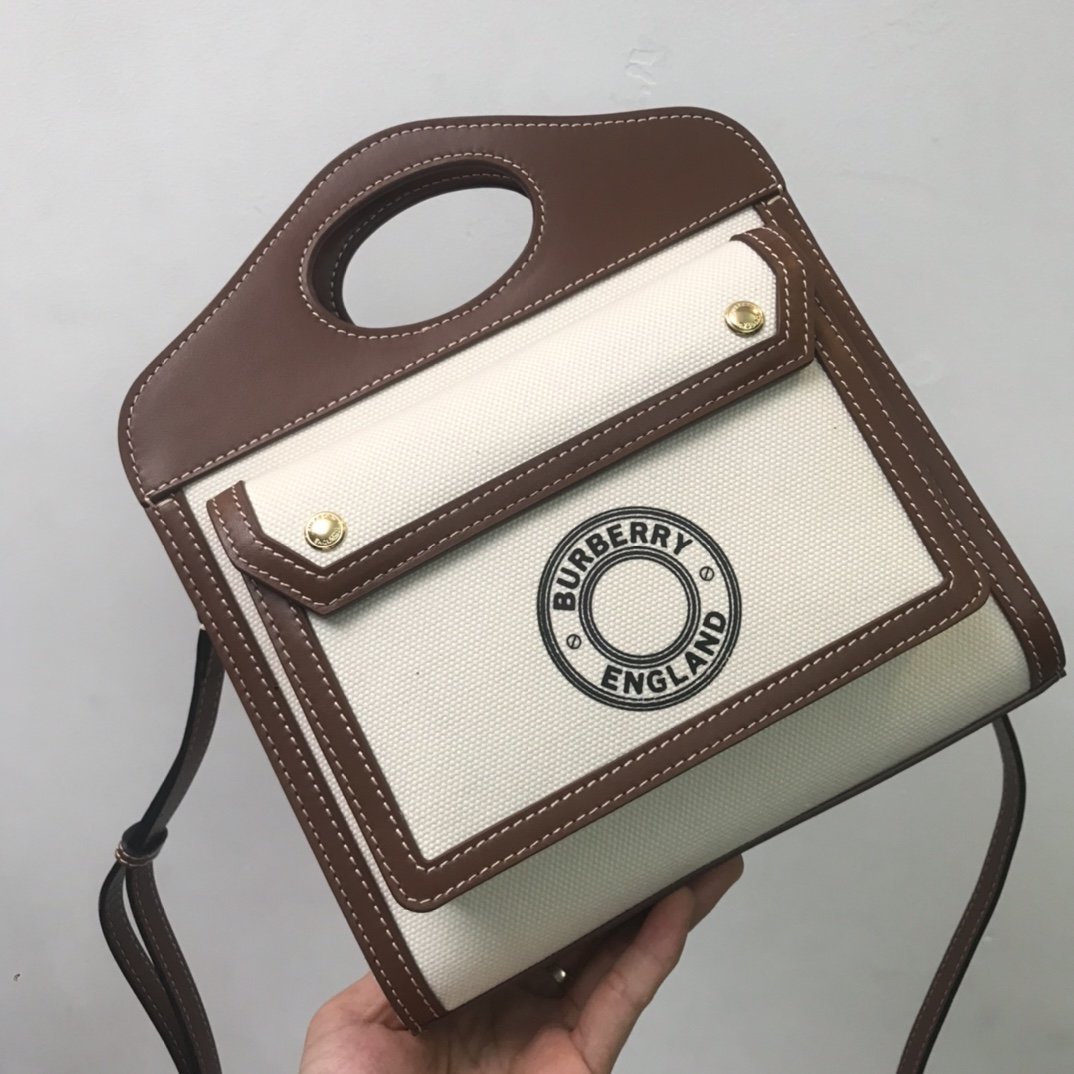 Mini Logo Graphic Canvas and Leather Pocket Bag Tan High