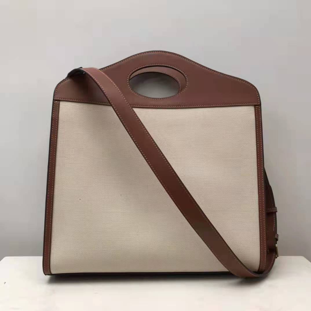 Medium Two-tone Canvas and Leather Pocket Bag Tan High