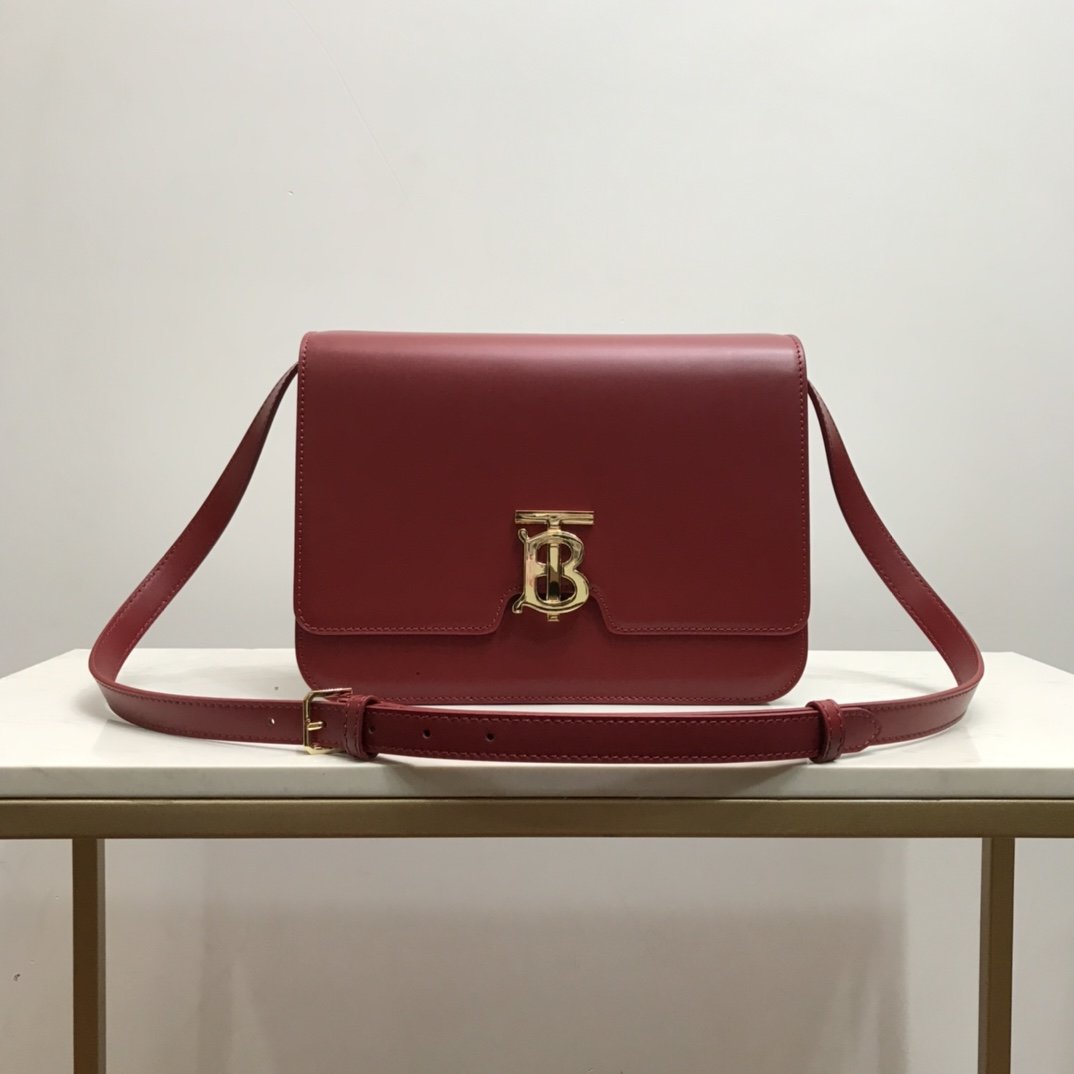 Medium Leather TB Bag Burgundy High