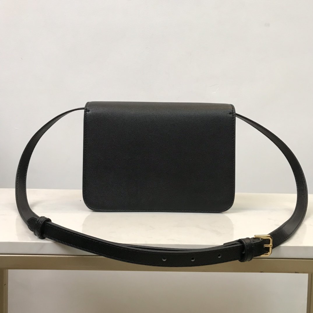 Small Grainy Leather TB Bag Black High