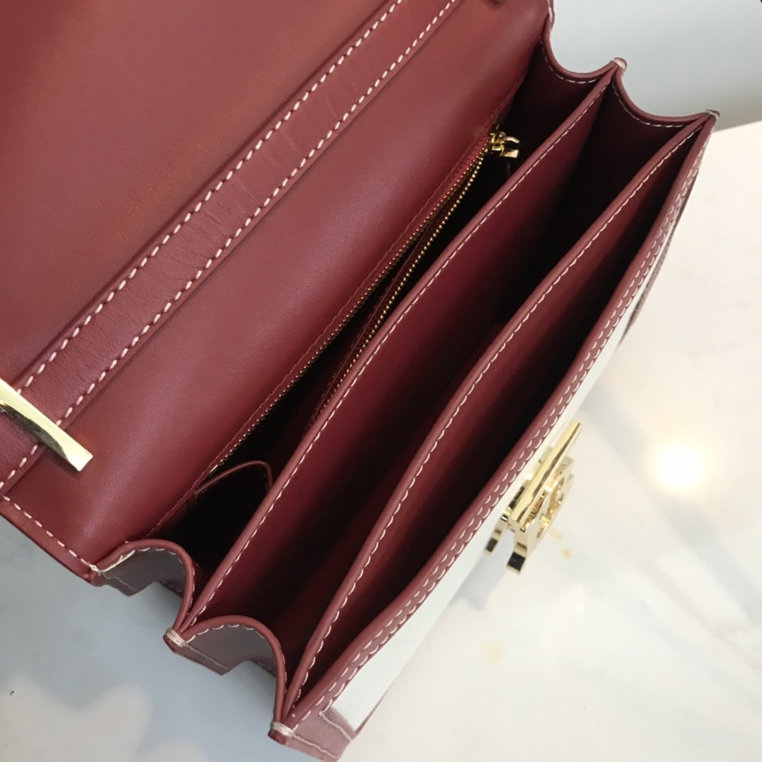 Small Tri-tone Canvas and Leather TB Bag Burgundy High