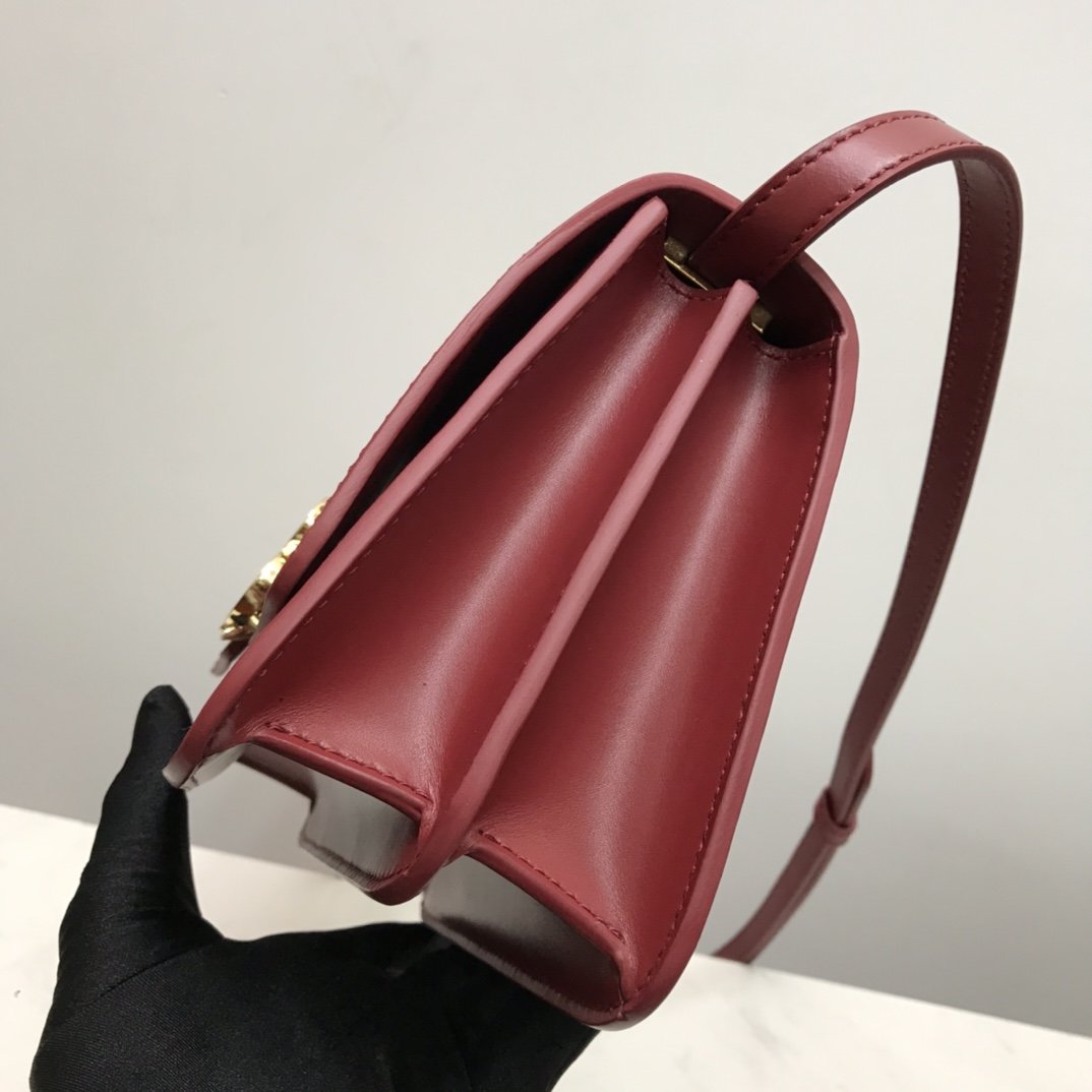 Small Leather TB Bag Small Burgundy High