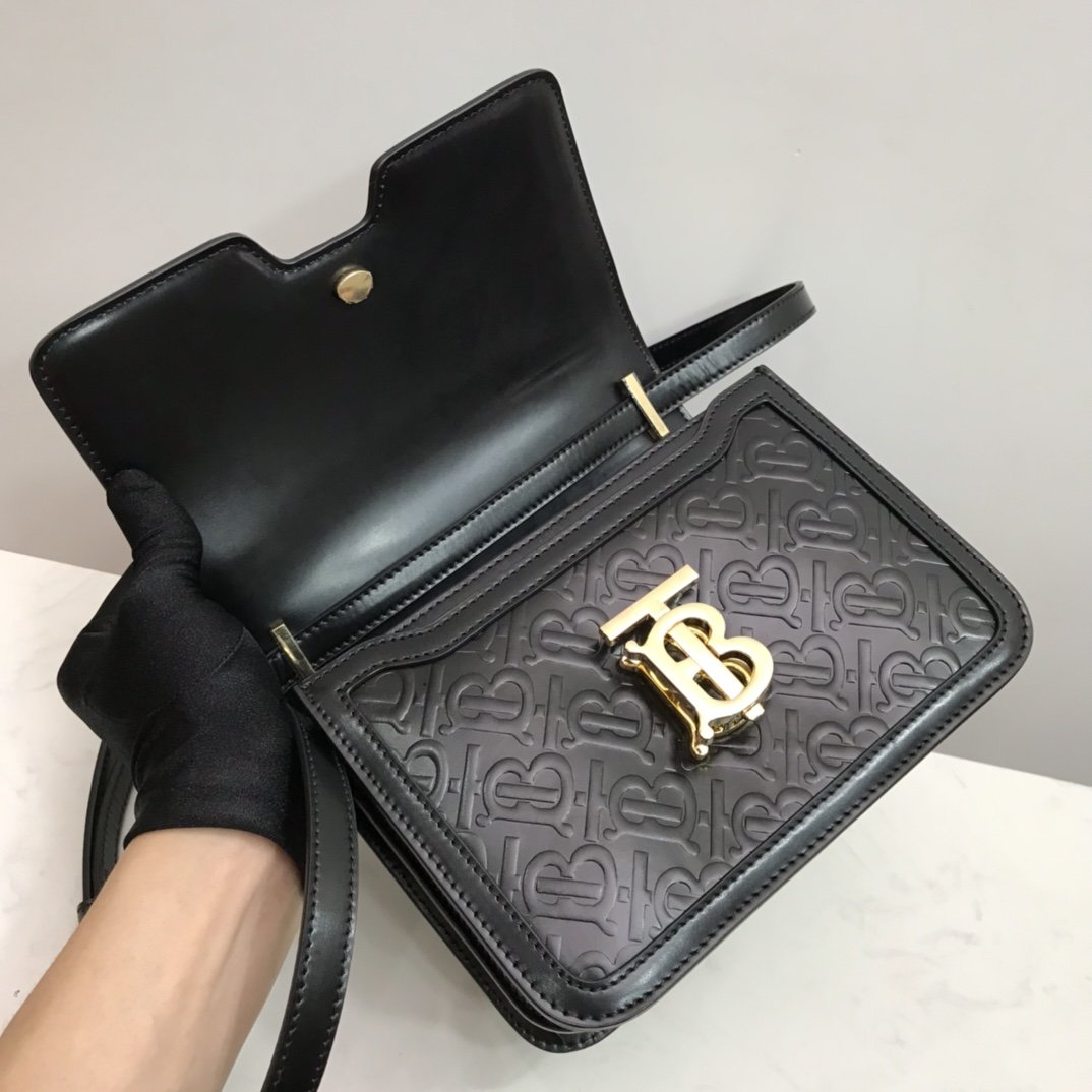 Small Quilted Monogram Lambskin TB Bag Black leather High