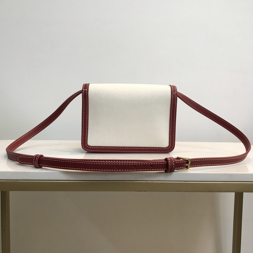 Mini Two-tone Canvas and Leather TB Bag Burgundy High