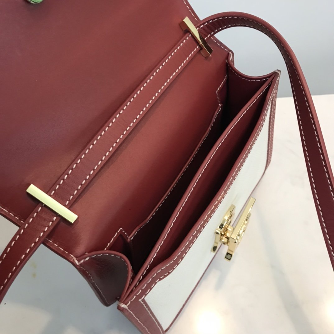 Mini Two-tone Canvas and Leather TB Bag Burgundy High