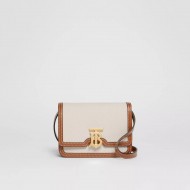 Small Two-tone Canvas and Leather TB Bag Brown High