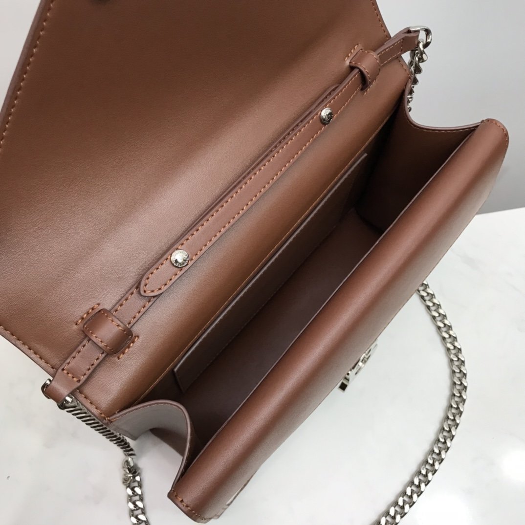 Small Two-tone Canvas and Leather TB Bag Brown High