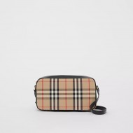 Small Vintage Check and Leather Camera Bag High