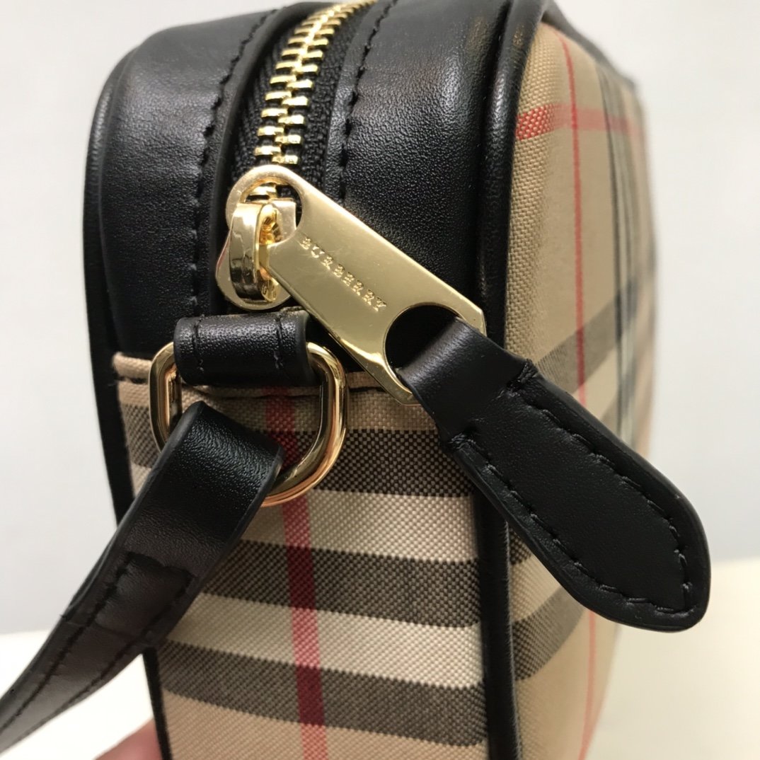 Small Vintage Check and Leather Camera Bag High