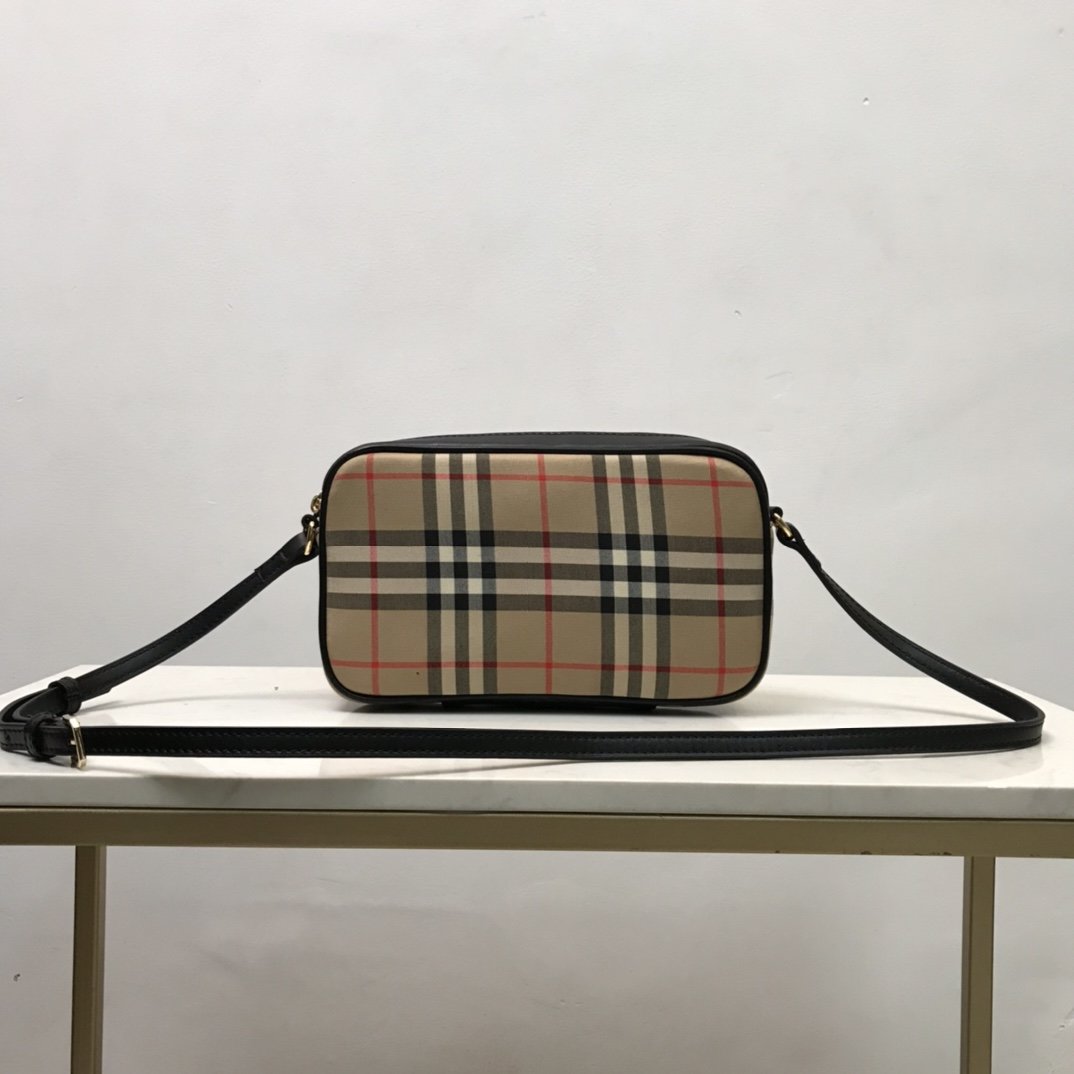 Small Vintage Check and Leather Camera Bag High