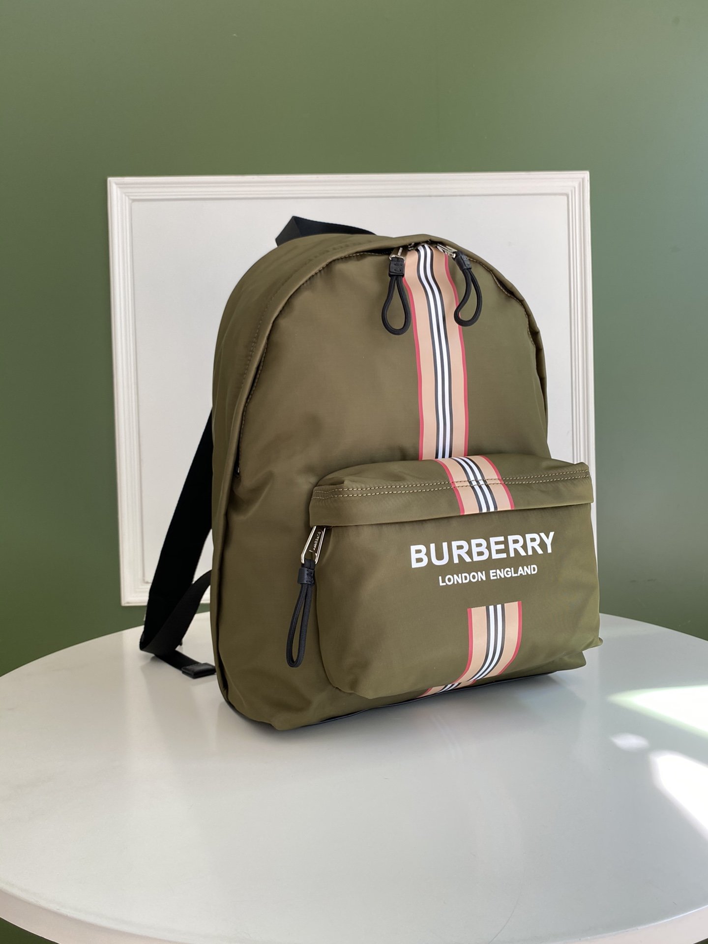 Logo and Icon Stripe Print ECONYL® Backpack Dark Olive Green High