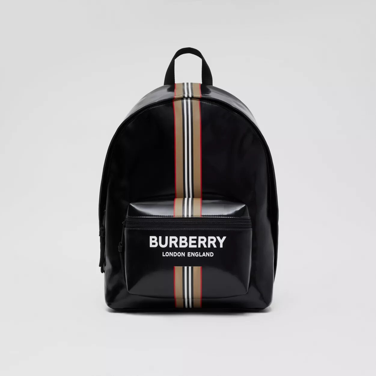 Logo and Icon Stripe Print Backpack Black High