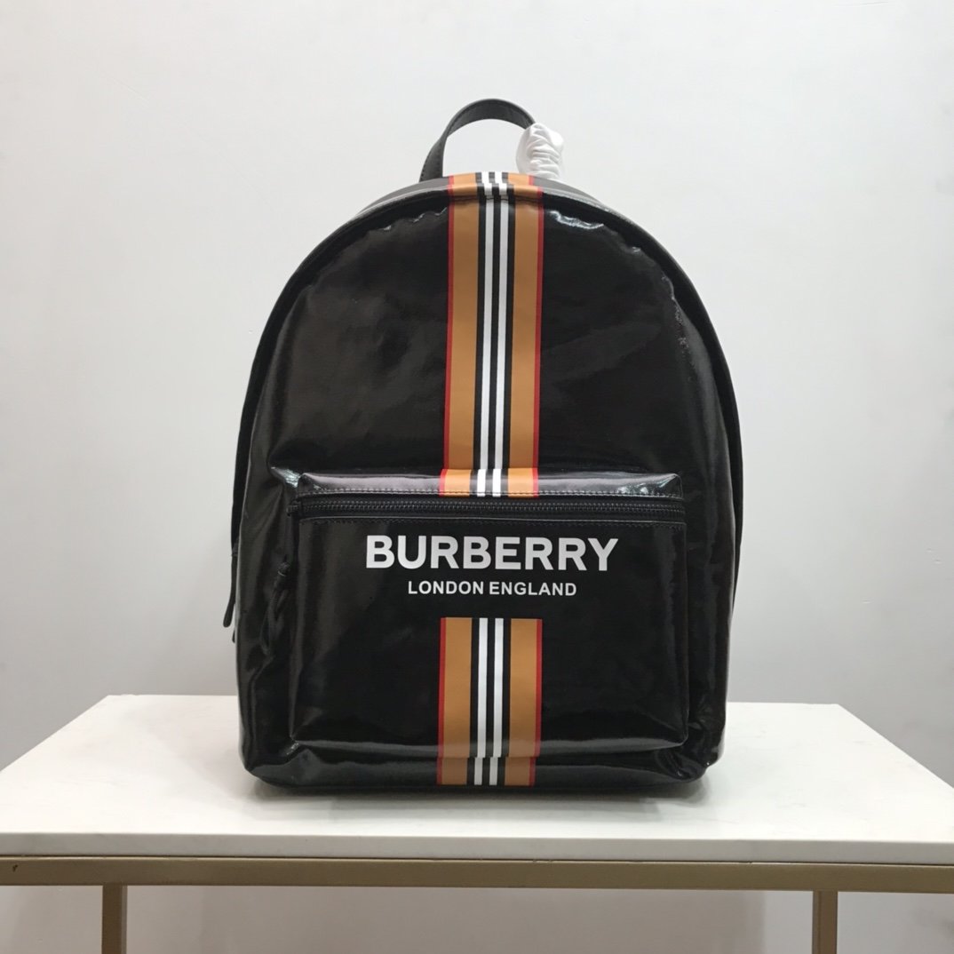 Logo and Icon Stripe Print Backpack Black High