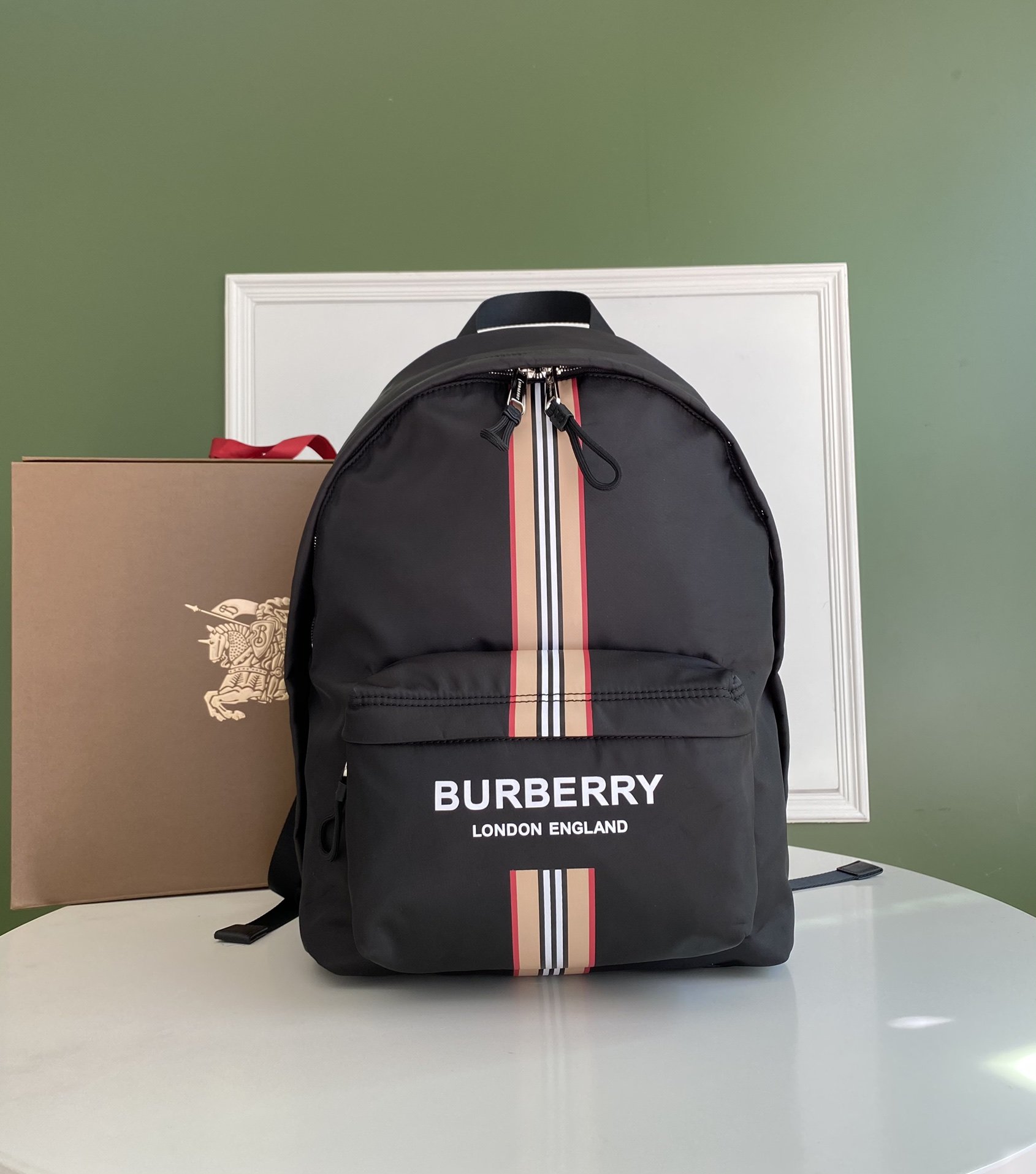 Logo and Icon Stripe Print Backpack High