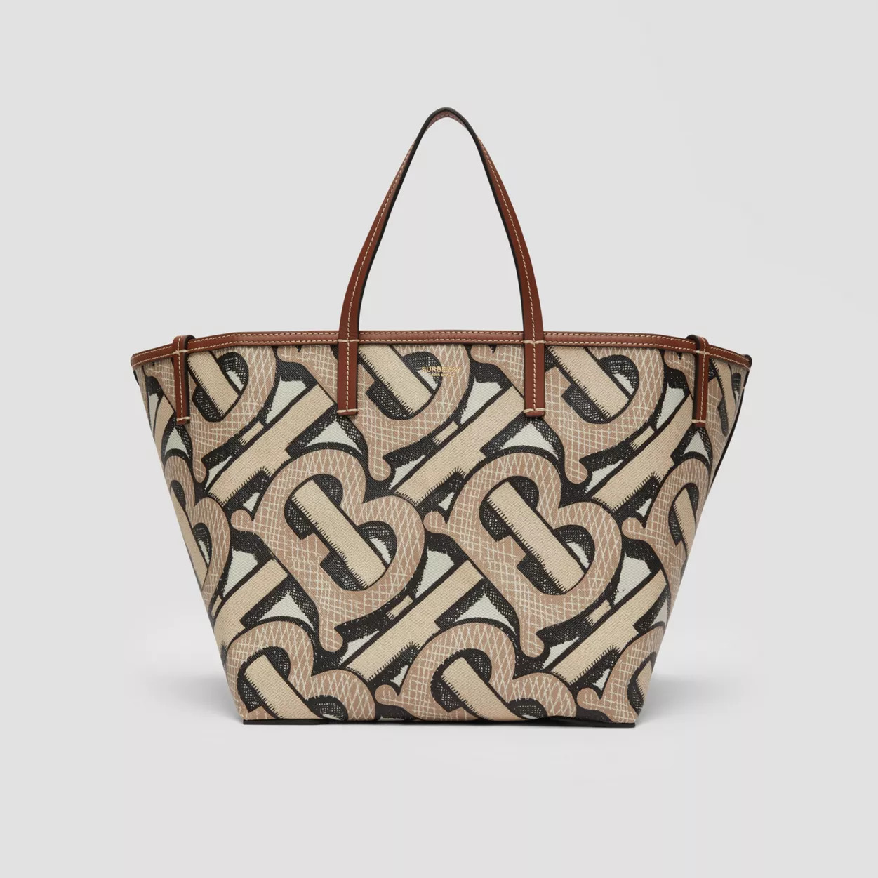 Mini Monogram Print E-canvas Beach Tote Dark Beige High