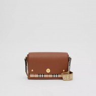 Leather and Vintage Check Note Crossbody Bag Tan High