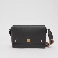 Grainy Leather Note Crossbody Bag Black High