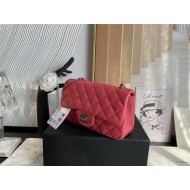 Mini CLASSIC HANDBAG Grained Calfskin Rose Red Silver Metal A